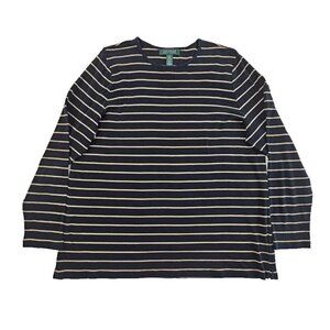 Lauren Ralph Lauren Green Label Top Size 1X Black & Gold Metallic Striped